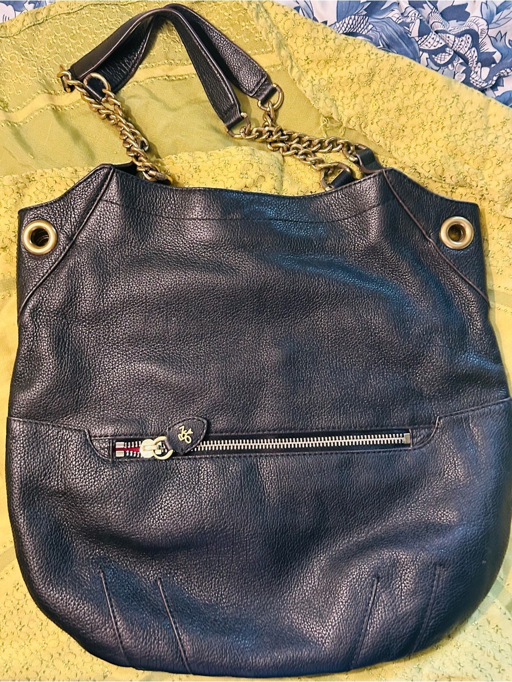 orYANY Black Leather Shoulder Bag with Gold Chain Accents
